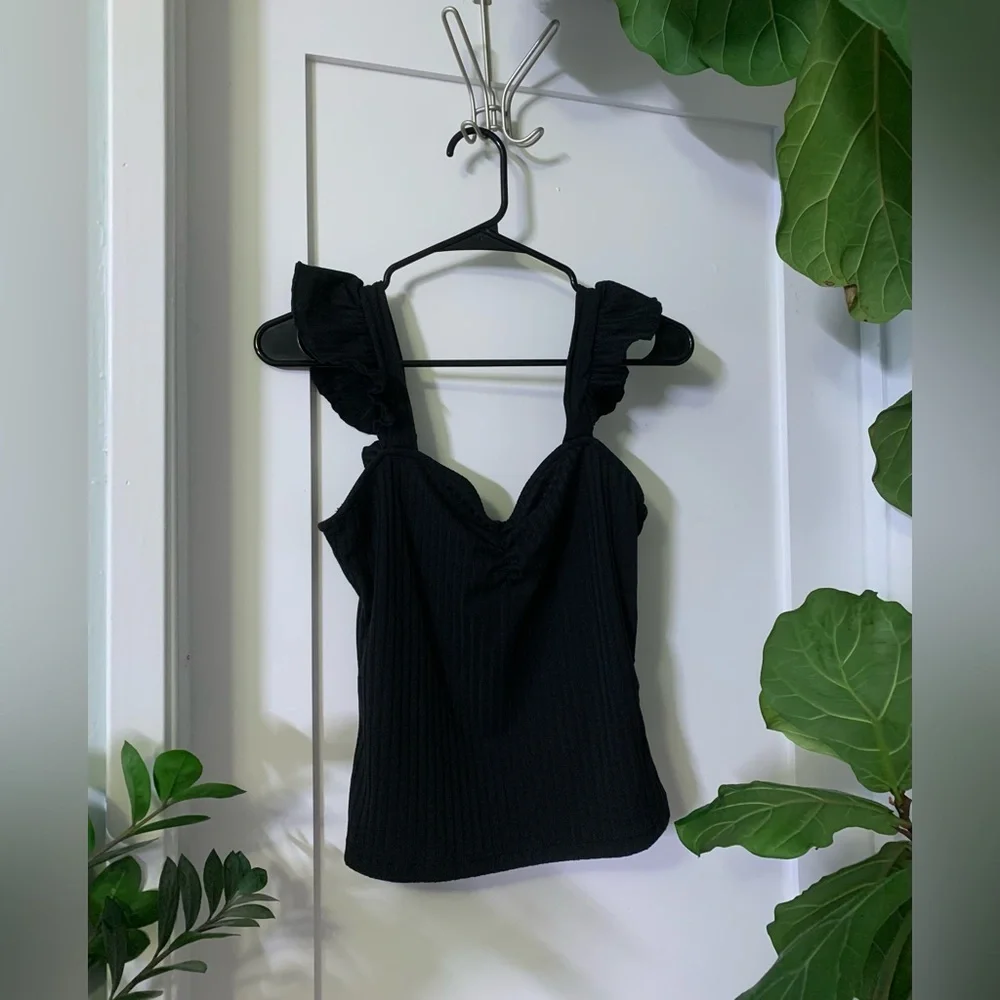 Frenchy Black Ruffle Top - Picture 1 of 5